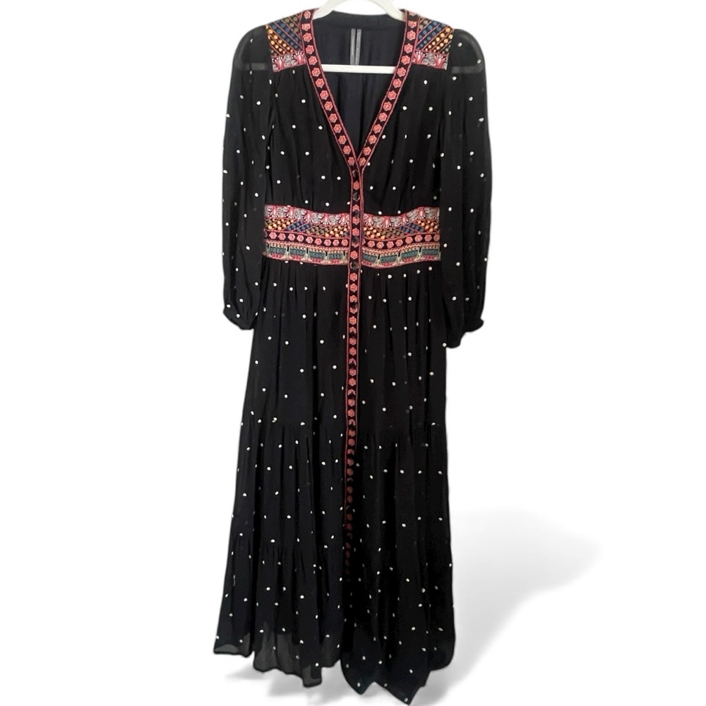 Anthropologie La Bohieme Black Dress with Pink Accents Sz 2